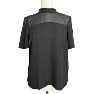 ASOS DESIGN Blouse Womens 2 Black Sheer Yoke Mock Neck Short Sleeve Chiffon Top